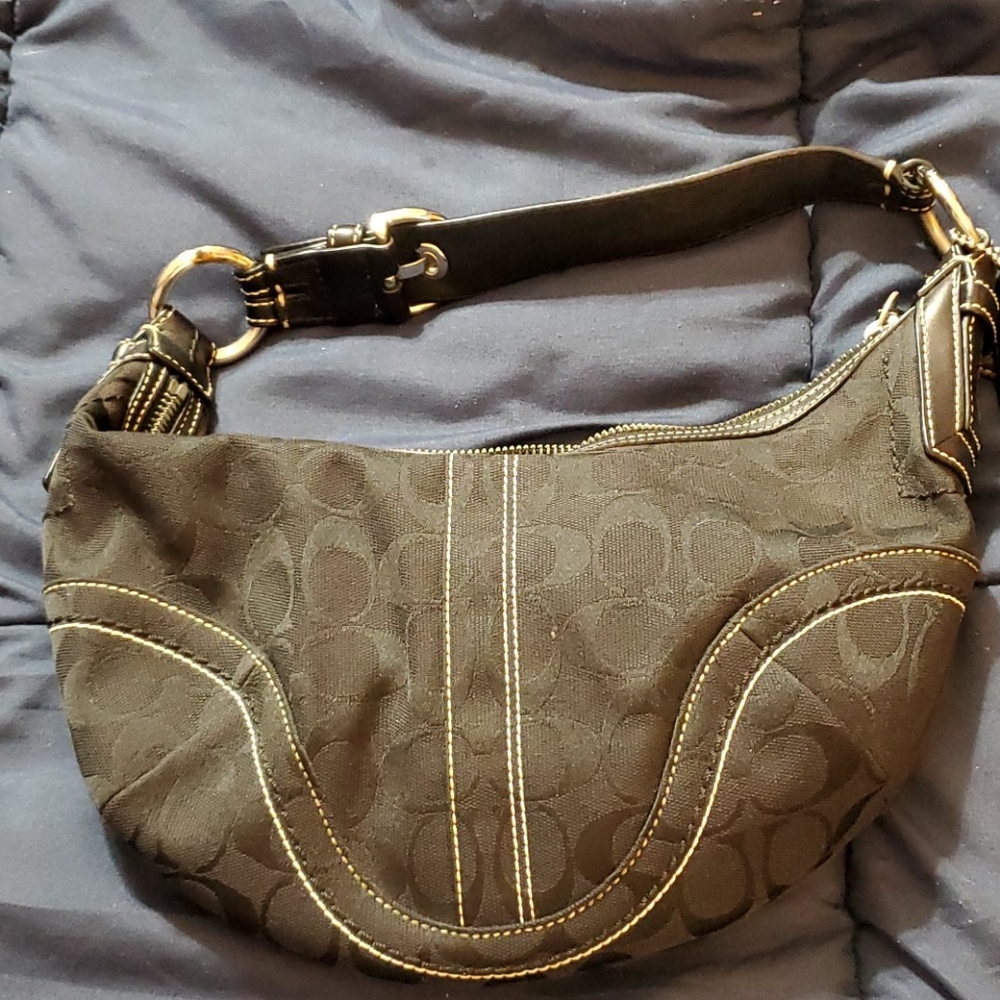 Coach Signature 
Black Fabric and Leather Hobo Bag